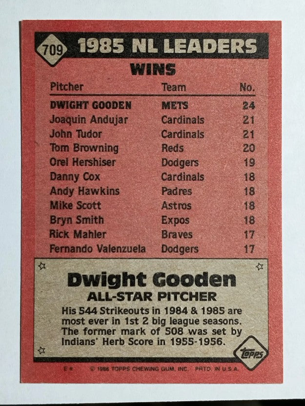 1986 Topps #709 Dwight Gooden AS