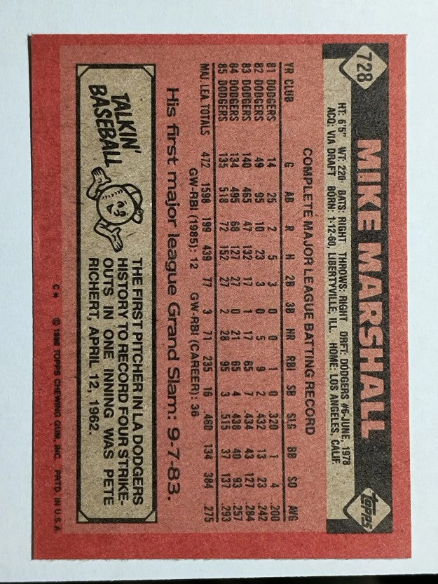 1986 Topps #728 Mike Marshall
