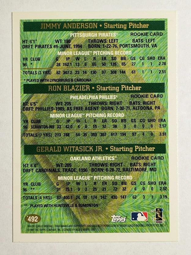 1997 Topps #492 Jimmy Anderson RC/Ron Blazier/Gerald Witasick