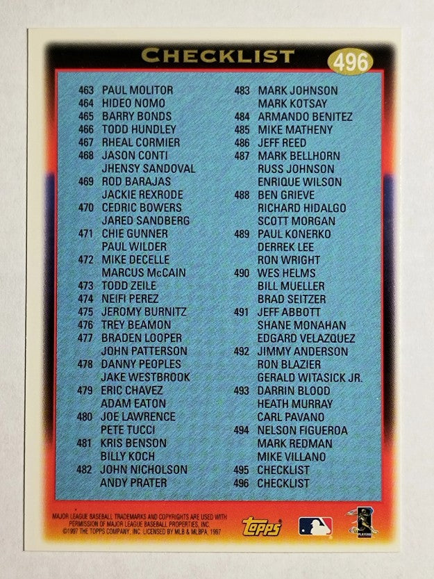 1997 Topps #496 Checklist 401-496