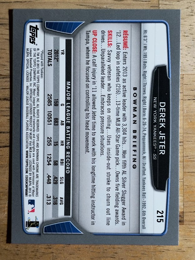 2013 Bowman Chrome #215 Derek Jeter