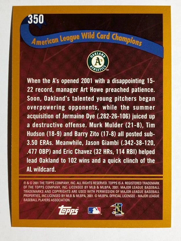 2002 Topps #350 Oakland Athletics PB