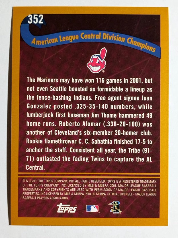 2002 Topps #352 Cleveland Indians PB