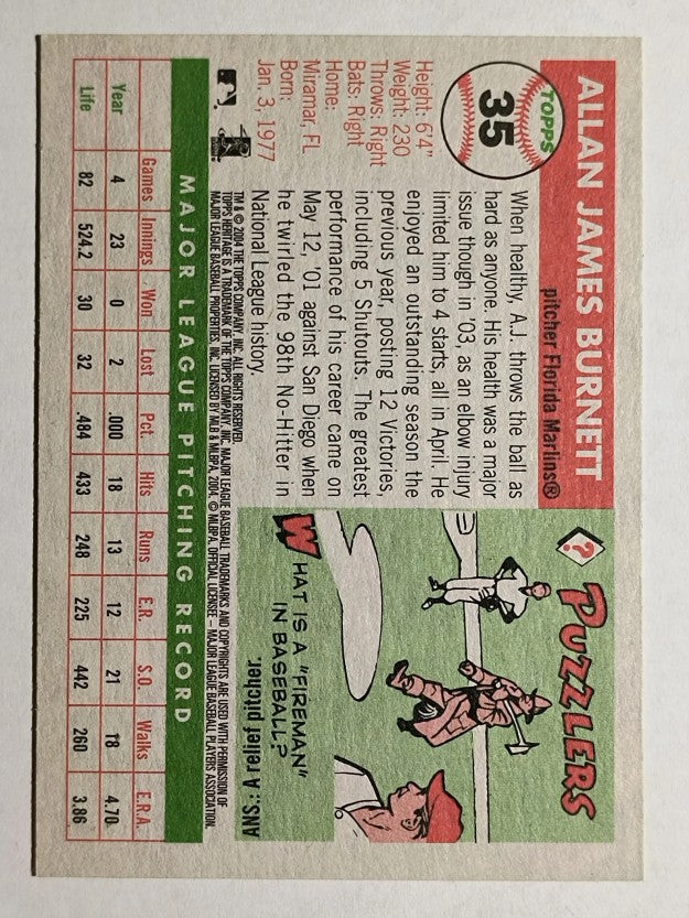 2004 Topps Heritage #35 A.J. Burnett