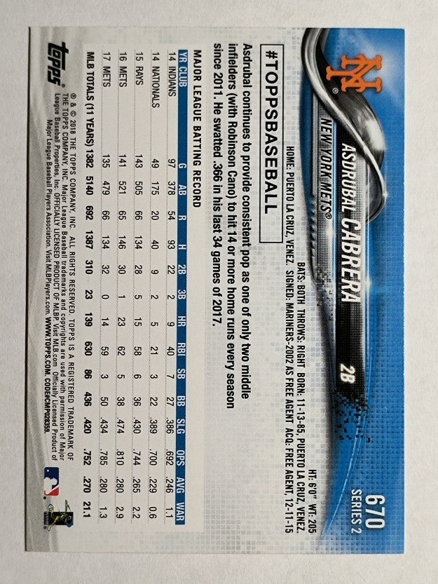 2018 Topps #670 Asdrubal Cabrera