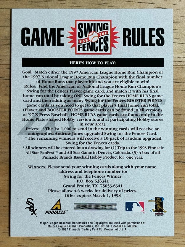 1997 Pinnacle X-Press Swing for the Fences #54 Frank Thomas