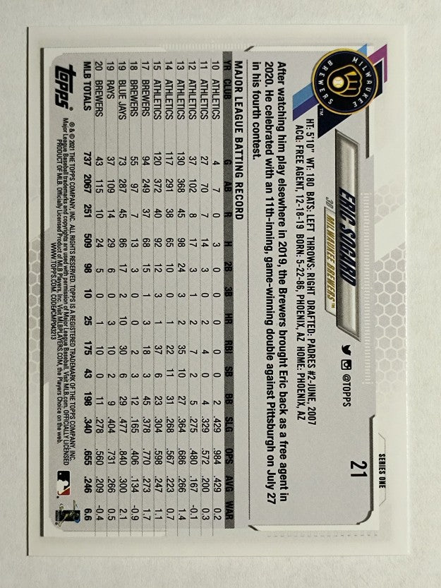 2021 Topps #21 Eric Sogard
