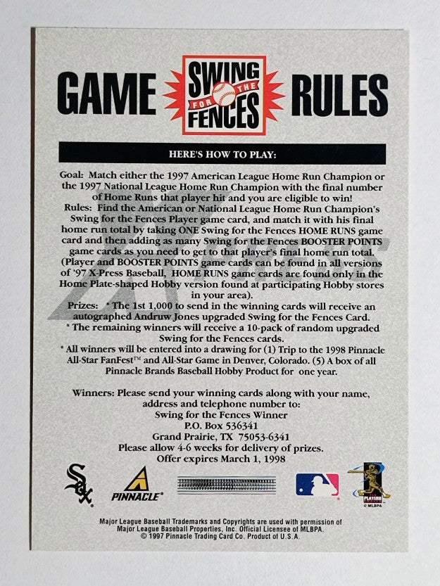 1997 Pinnacle X-Press Swing for the Fences #54 Frank Thomas