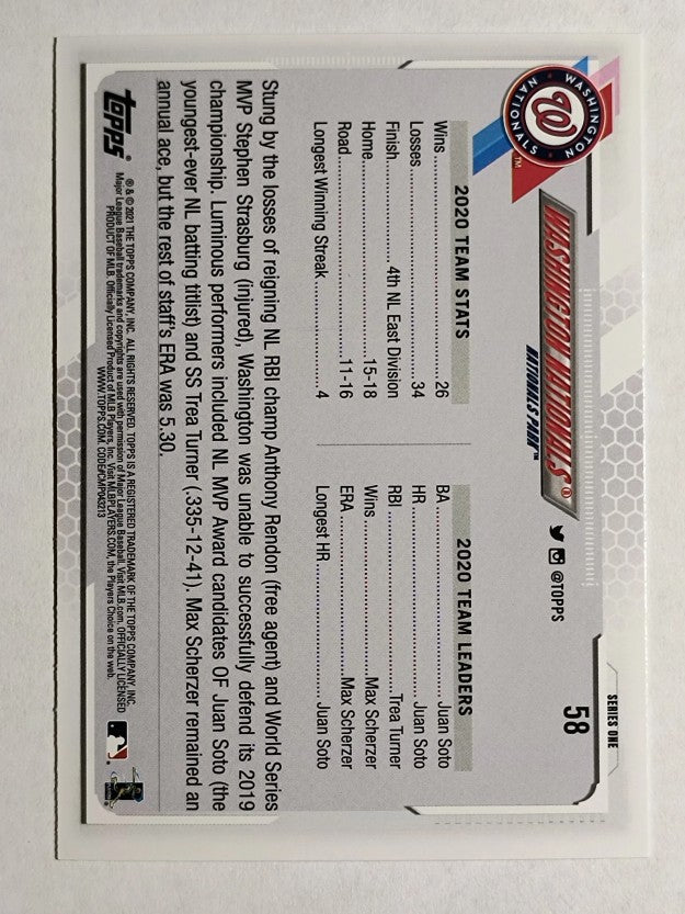 2021 Topps #58 Washington Nationals TC