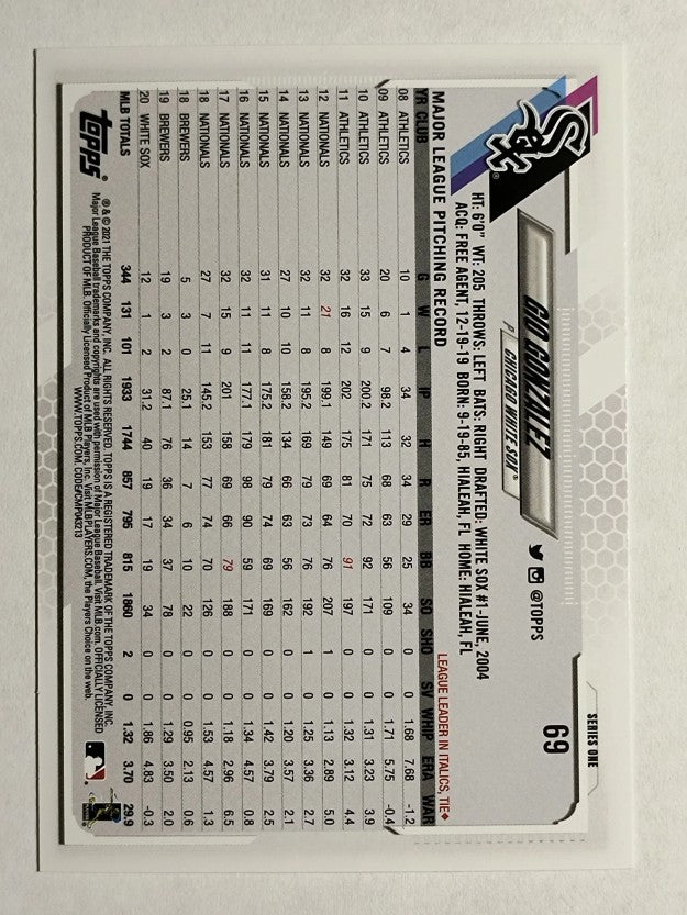 2021 Topps #69 Gio Gonzalez