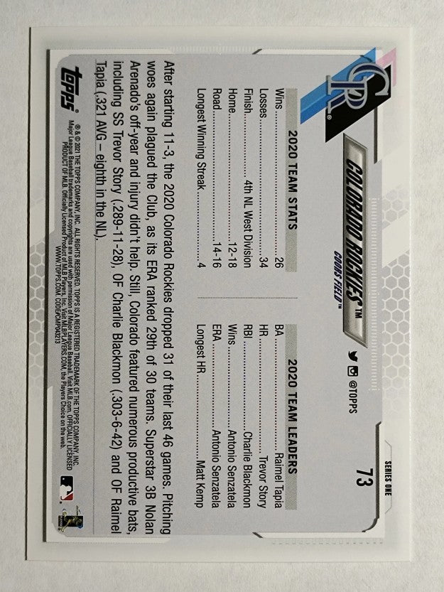 2021 Topps #73 Colorado Rockies TC