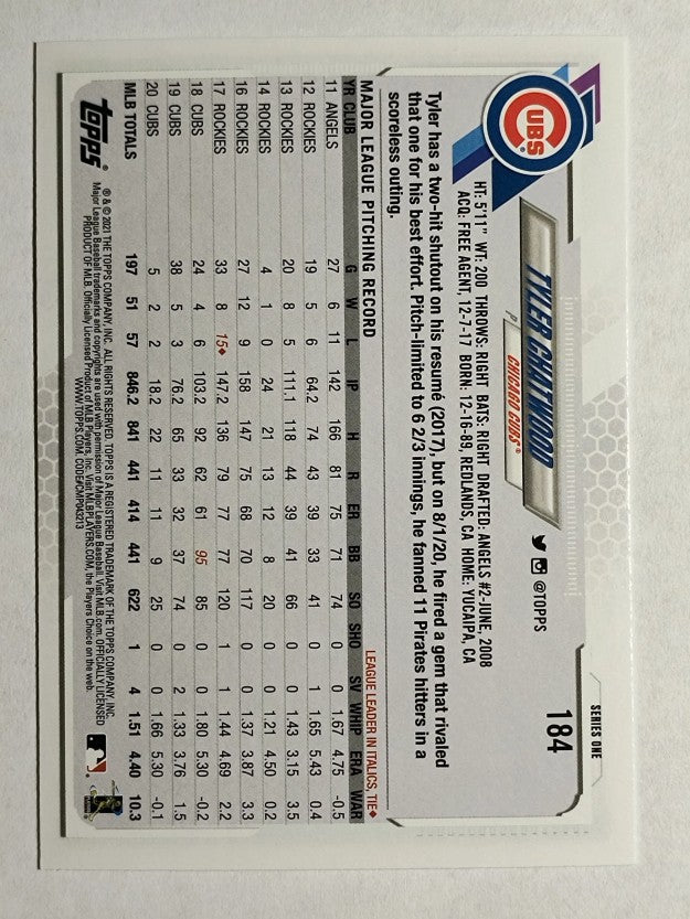 2021 Topps #184 Tyler Chatwood