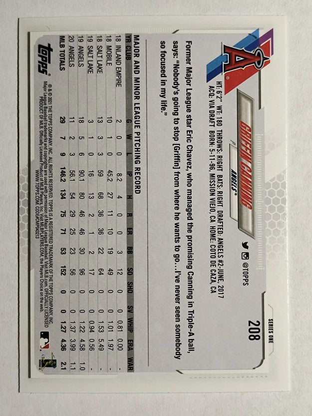 2021 Topps #208 Griffin Canning