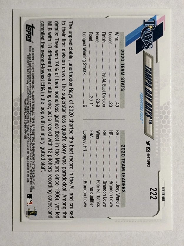 2021 Topps #222 Tampa Bay Rays TC