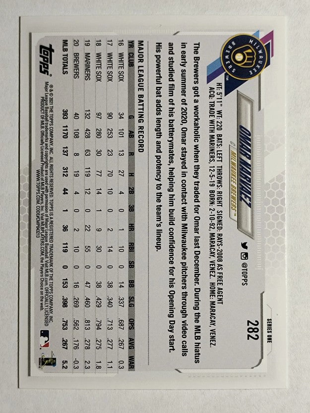 2021 Topps #282 Omar Narvaez