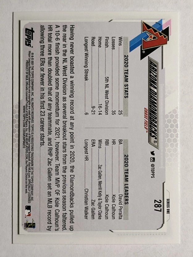 2021 Topps #287 Arizona Diamondbacks TC