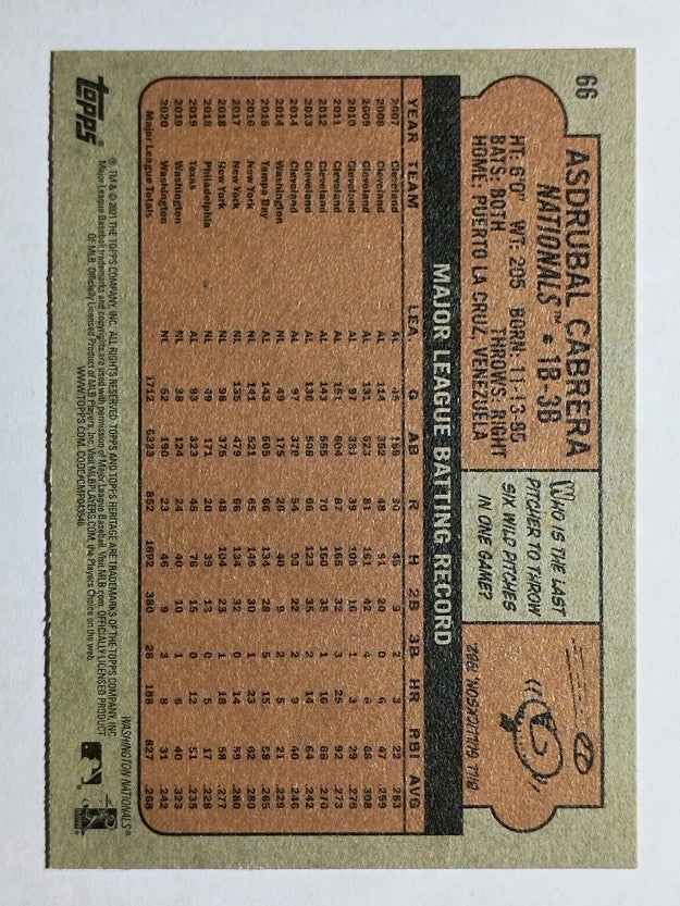 2021 Topps Heritage #66 Asdrubal Cabrera