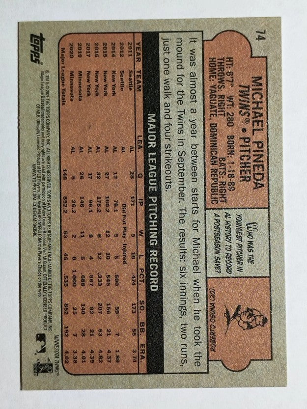 2021 Topps Heritage #74 Michael Pineda