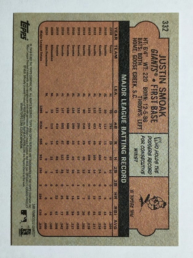 2021 Topps Heritage #332 Justin Smoak