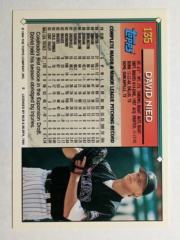 1994 Topps Gold #135 David Nied