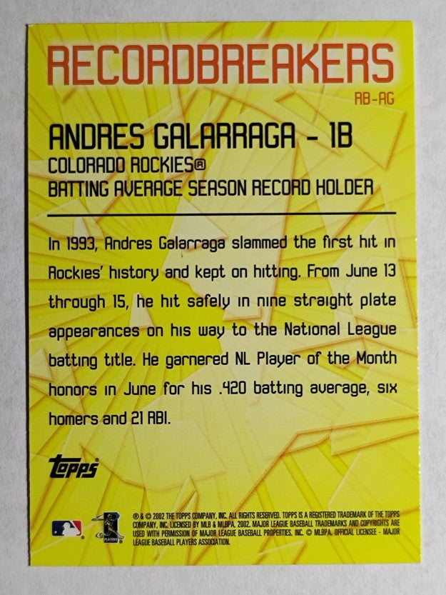 2003 Topps Record Breakers #AG Andres Galarraga