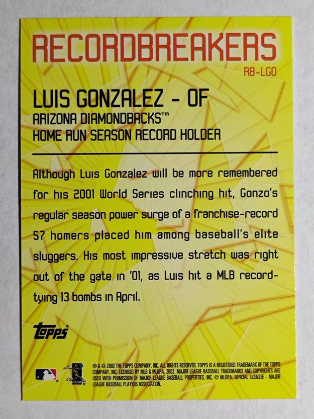 2003 Topps Record Breakers #LG1 Luis Gonzalez