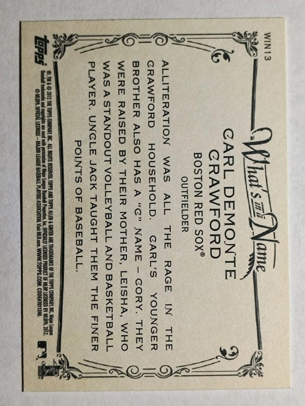 2012 Topps Allen and Ginter What's in a Name #WIN13 Carl Demonte Crawford