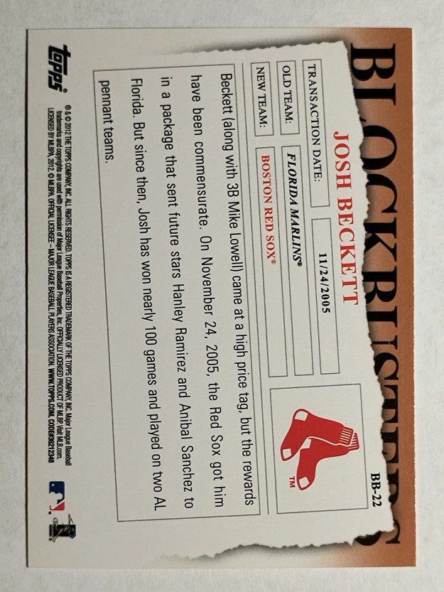 2012 Topps Update Blockbusters #BB22 Josh Beckett