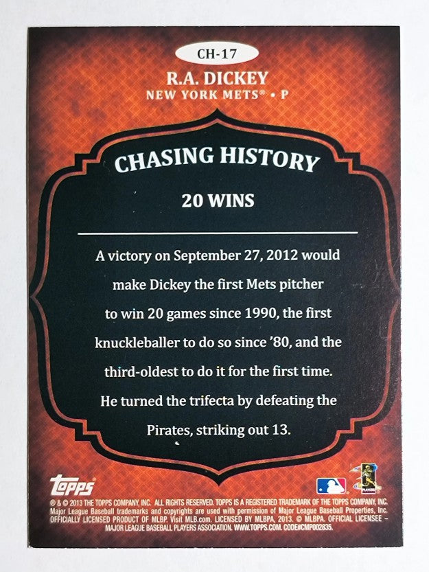 2013 Topps Chasing History Holofoil Gold #CH17 R.A. Dickey