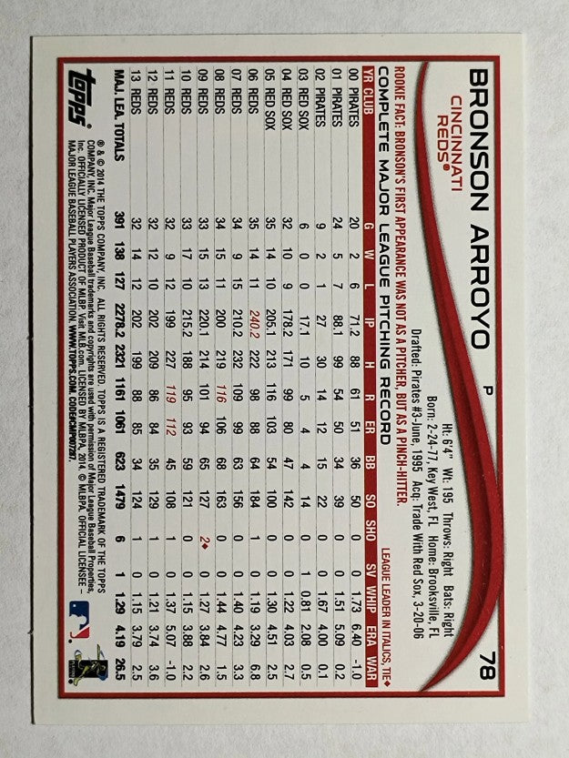 2014 Topps Wal-Mart Blue Border #78 Bronson Arroyo
