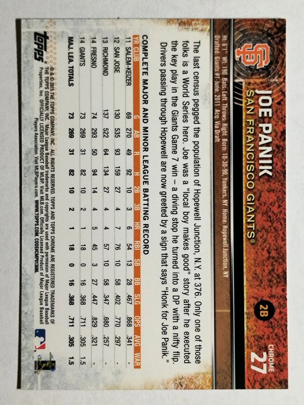 2015 Topps Chrome Prism Refractors #27 Joe Panik