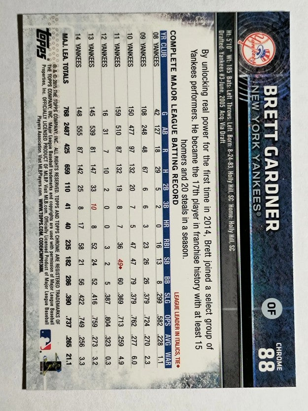 2015 Topps Chrome Prism Refractors #88 Brett Gardner