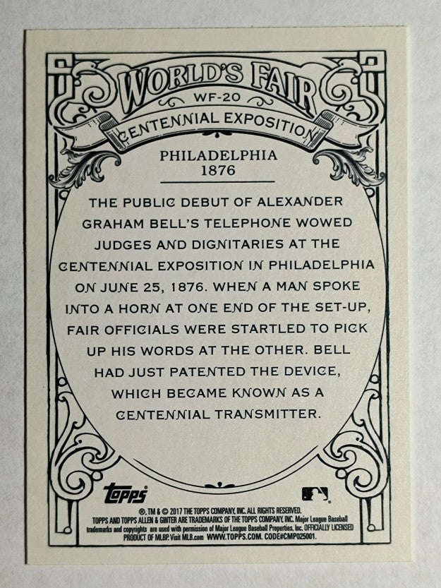 2017 Topps Allen and Ginter World's Fair #WF20 Telephone/Centennial Exposition