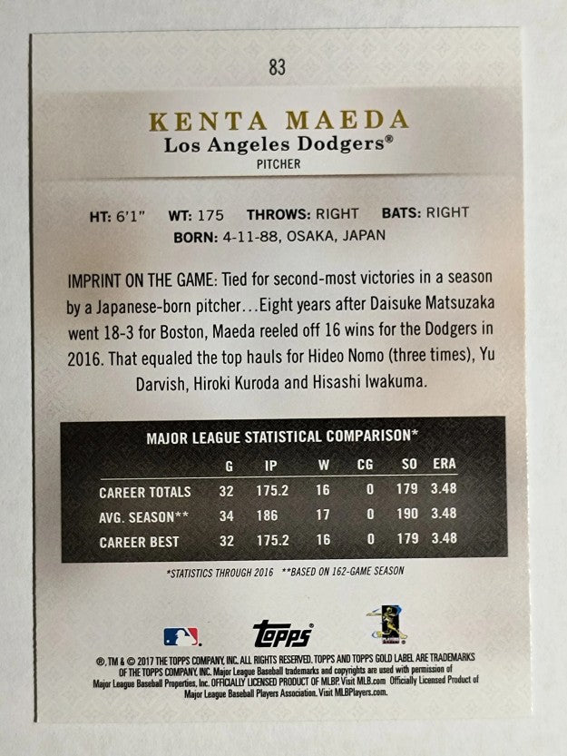 2017 Topps Gold Label Class 2 #83 Kenta Maeda