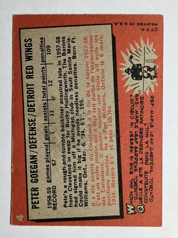 1959-60 Topps #4 Peter Goegan (VGEX)