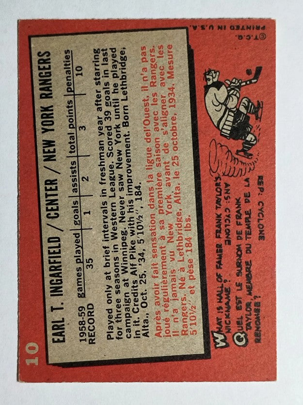 1959-60 Topps #10 Earl Ingarfield (EXMT)
