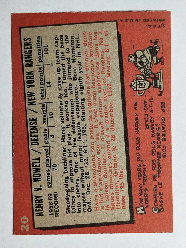 1959-60 Topps #20 Harry Howell (VGEX)