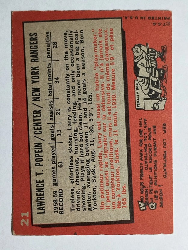 1959-60 Topps #21 Larry Popein (EXMT)