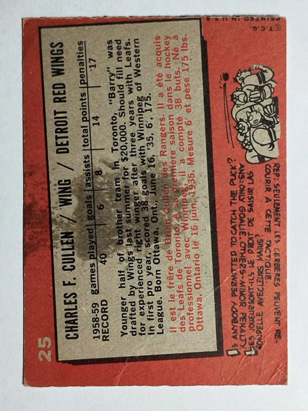 1959-60 Topps #25 Barry Cullen (GOOD)