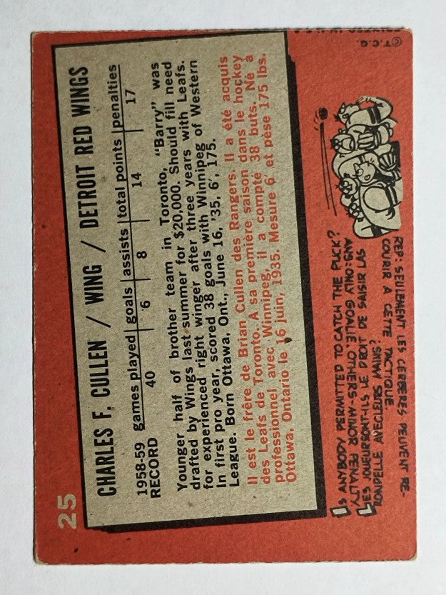 1959-60 Topps #25 Barry Cullen (VGEX)