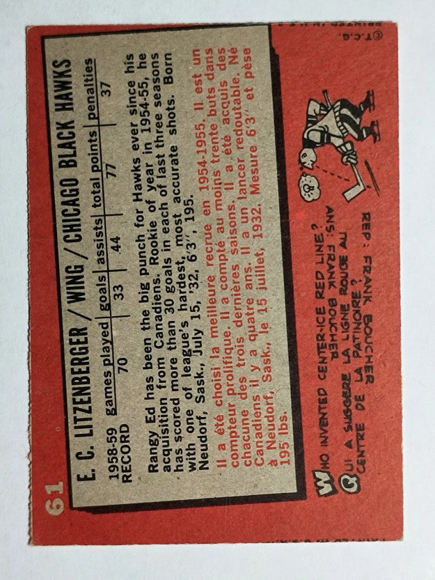1959-60 Topps #61 Ed Litzenberger (VGEX)
