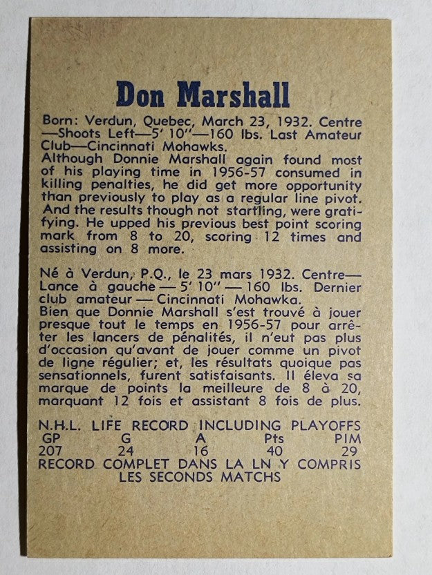 1957-58 Parkhurst #M8 Don Marshall (EX)