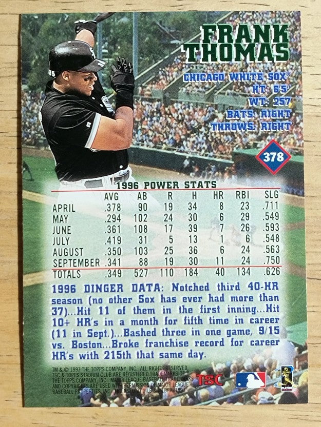 1997 Stadium Club #378 Frank Thomas SS SP