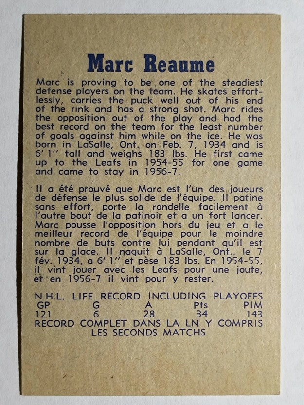1957-58 Parkhurst #T12 Marc Reaume (EXMT)