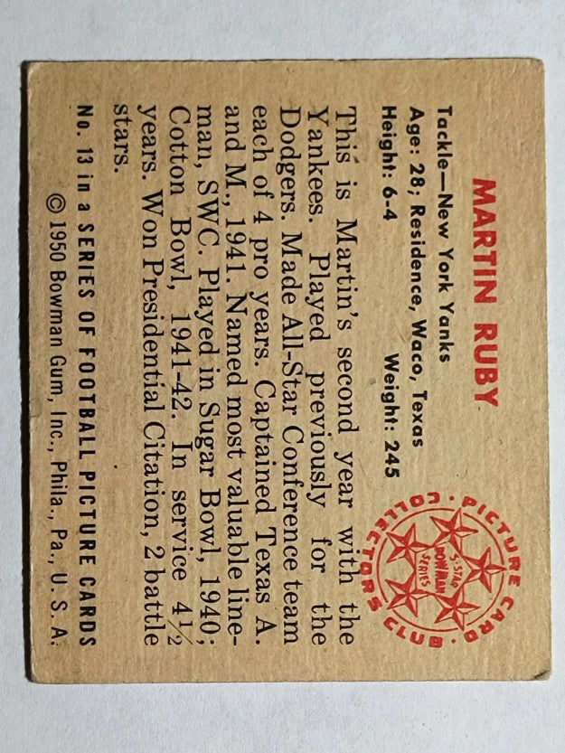 1950 Bowman #13 Martin Ruby RC (VG)