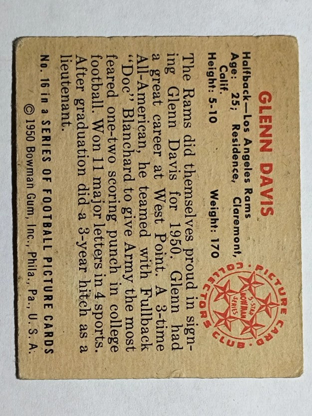 1950 Bowman #16 Glenn Davis RC (VG)