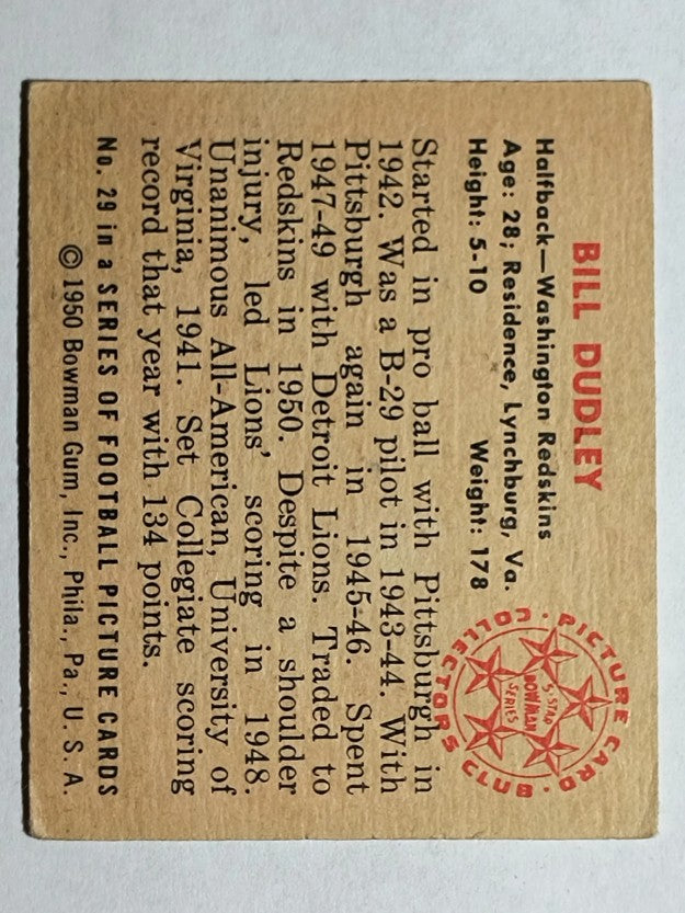 1950 Bowman #29 Bill Dudley (VGEX)