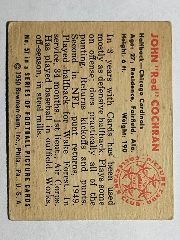 1950 Bowman #57 John Cochran RC (VGEX)