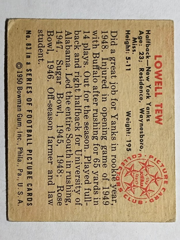 1950 Bowman #83 Lowell Tew RC (VGEX)