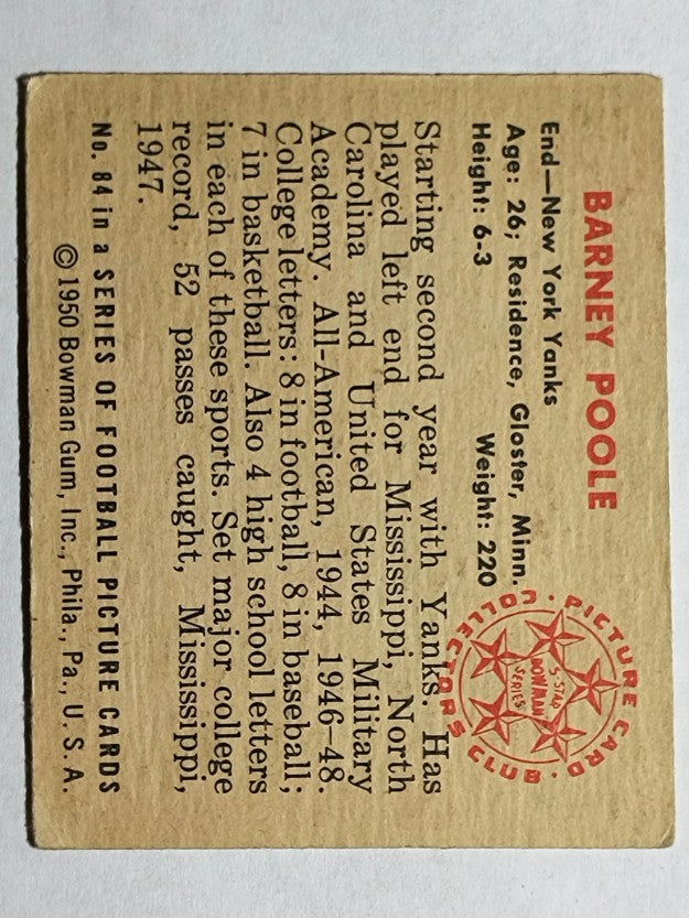 1950 Bowman #84 Barney Poole RC (VGEX)